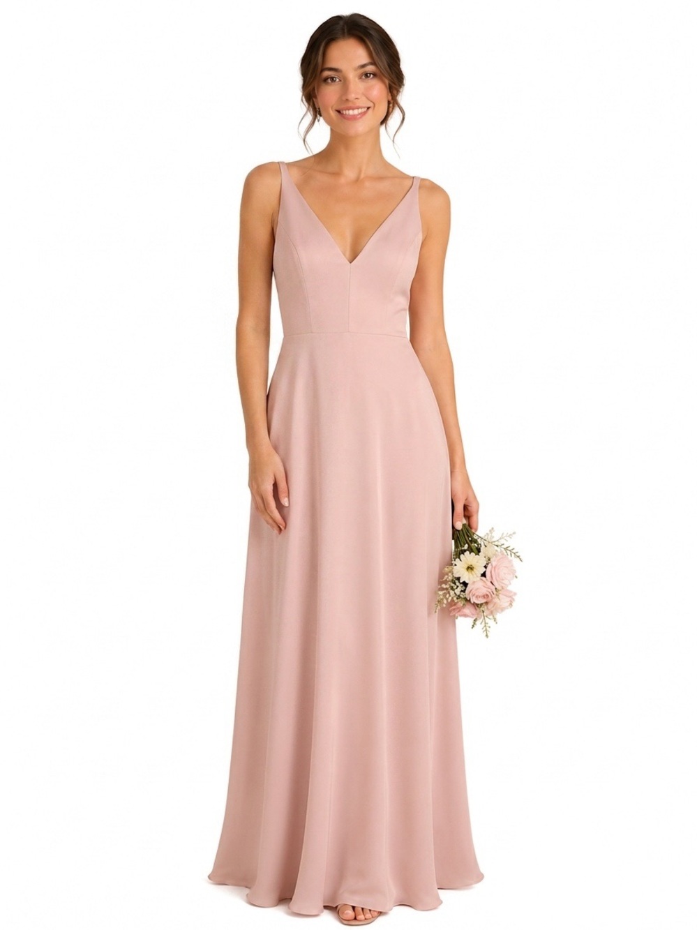 BHLDN NWT Jones Blush V-Neck Floor Lengh Back Train Spaghetti Strap Dress SZ 18